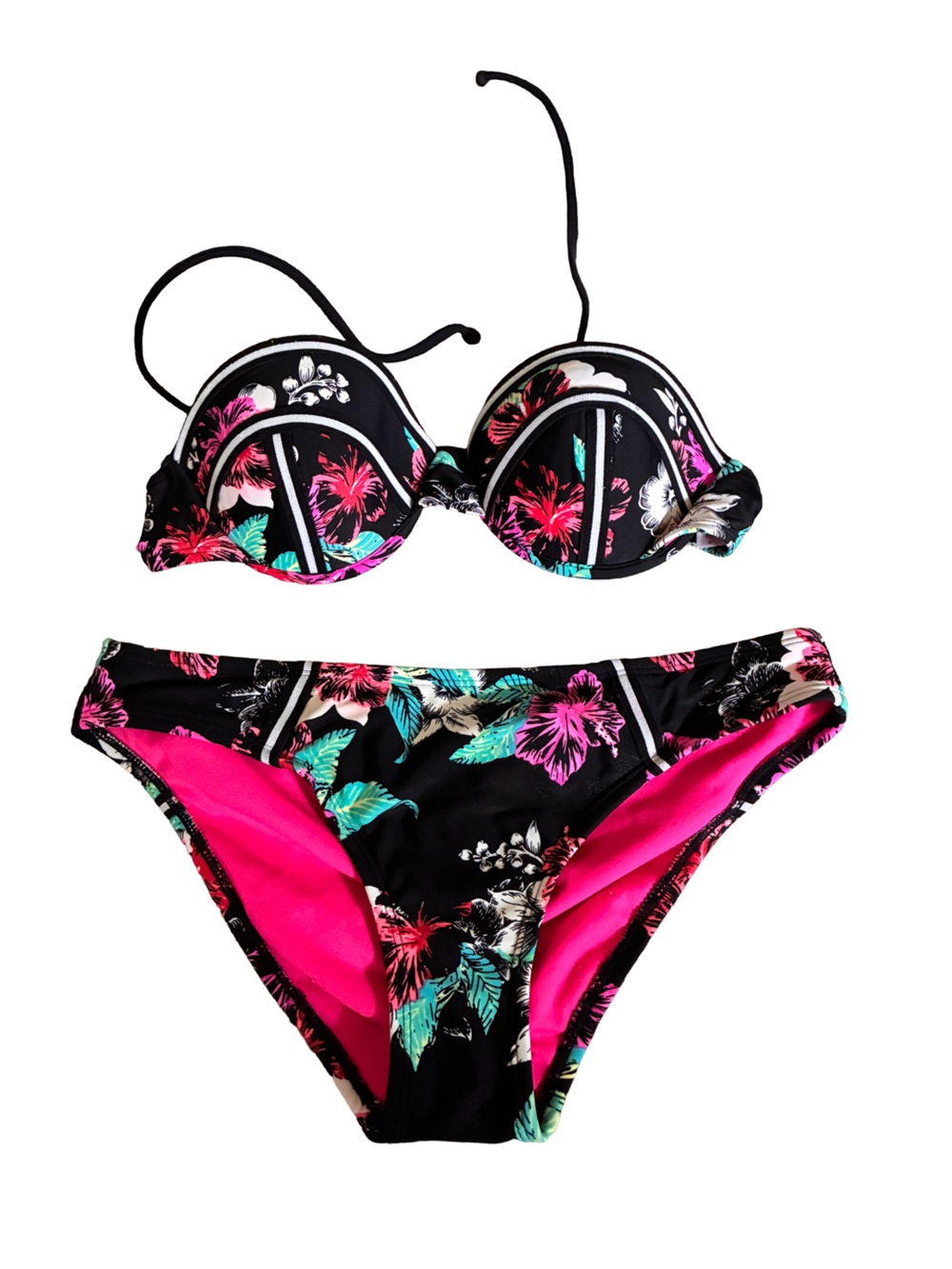 Xhilaration trending neoprene style balconette floral Bikini Set w/ Pink Lining